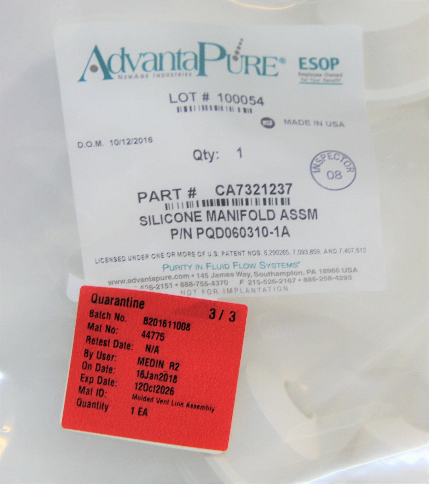 AdvantaPure CA7321237 Single-Use Molded Silicone Manifolds System Lot of 3 (6850