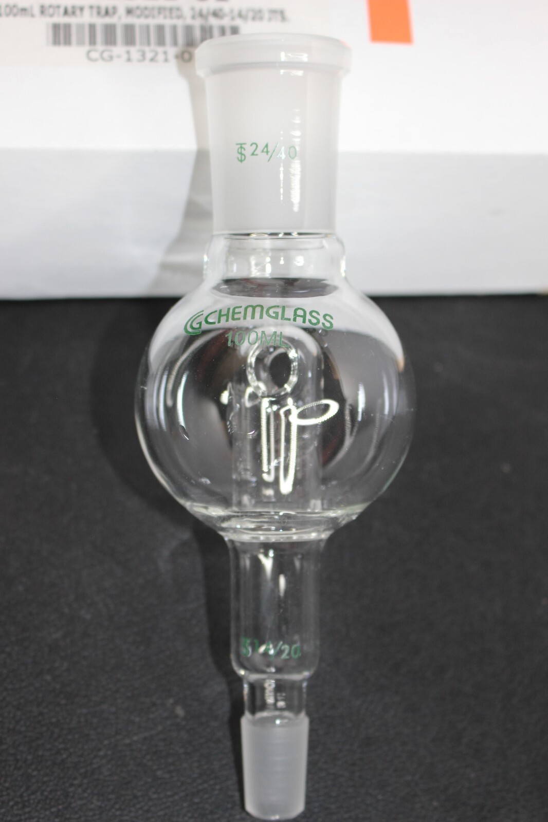 New Chemglass Rotary Evaporator Bump Trap 100mL 24/10 Top 14/20 Lower CG-132101.