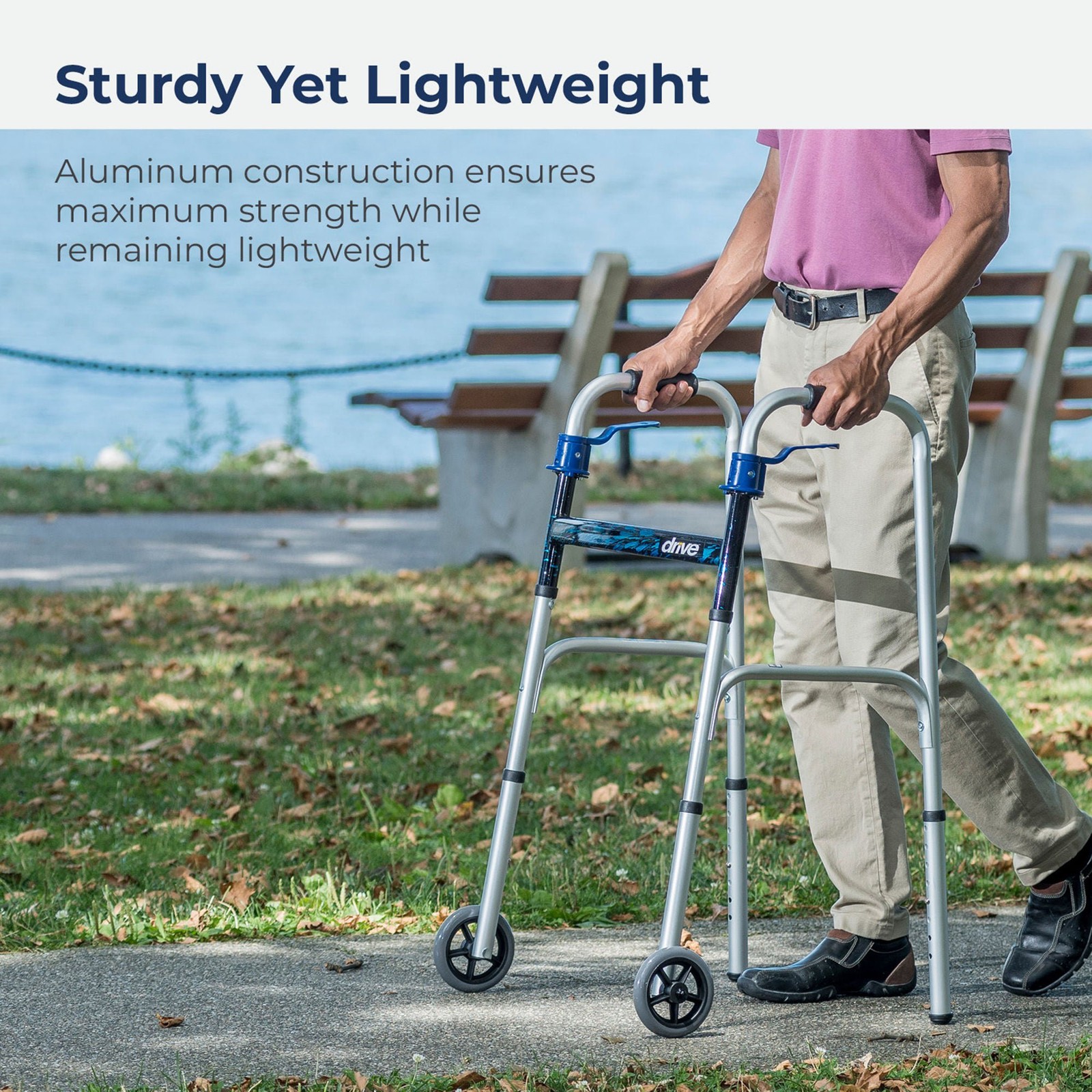 drive Aluminum Dual Release Folding Walker, 32 – 39 Inch Height (Each)