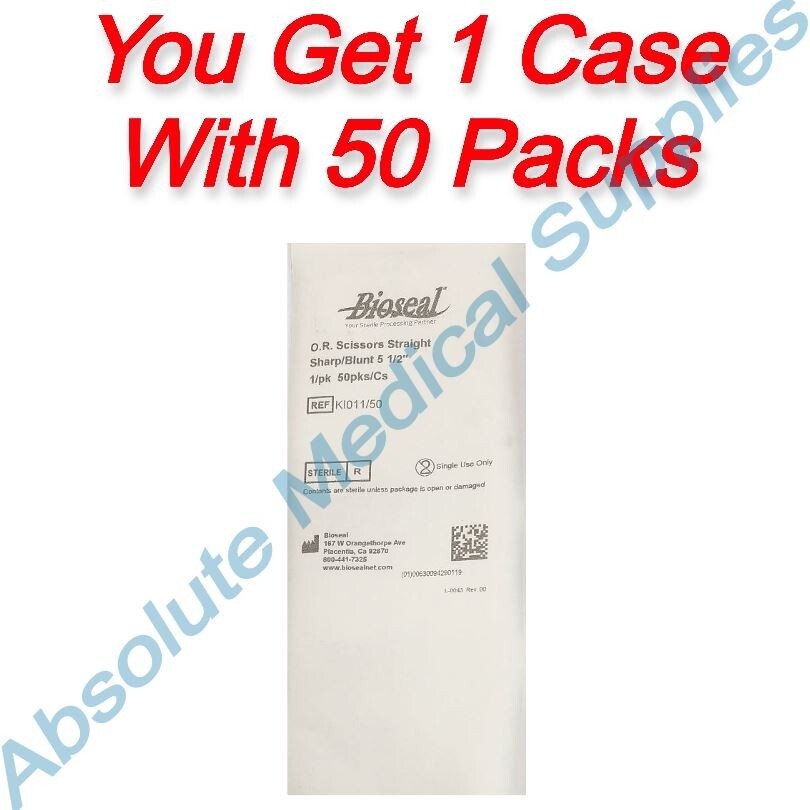 *50-Packs* Bioseal O.R. Scissors Straight 5.5″ Stainless Steel Sterile KI011/50