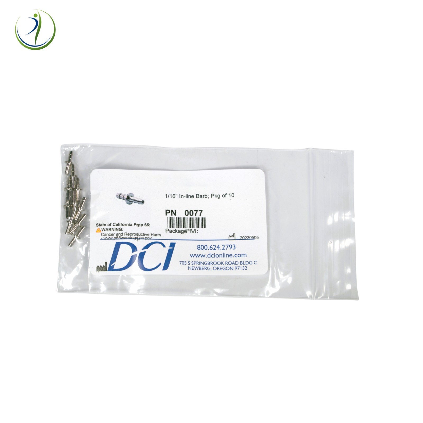 DCI Dental Unit 1/16″ In-Line Barb Package of 10 use with 1/8″ O.D. tubing 0077
