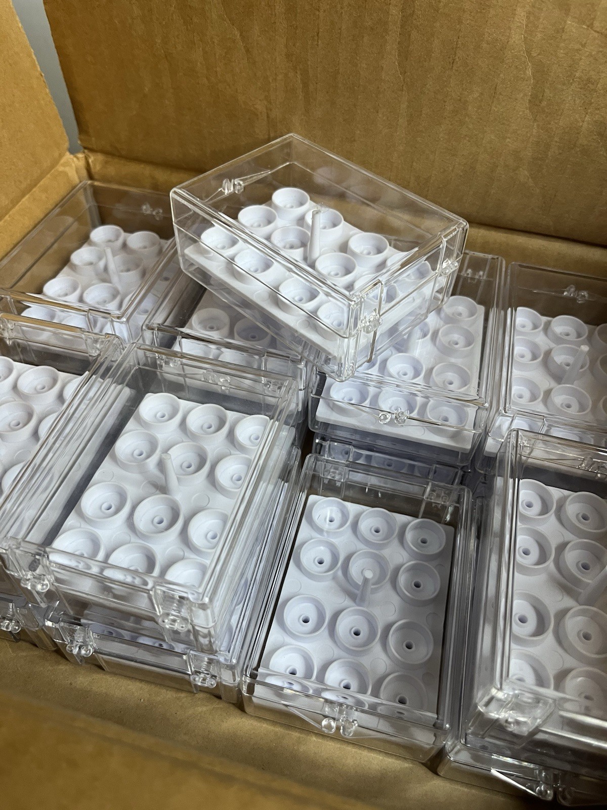 Lot of 16 SEM Stub Storage Boxes 12-Position Rigid Plastic 25mm 30mm Specimen