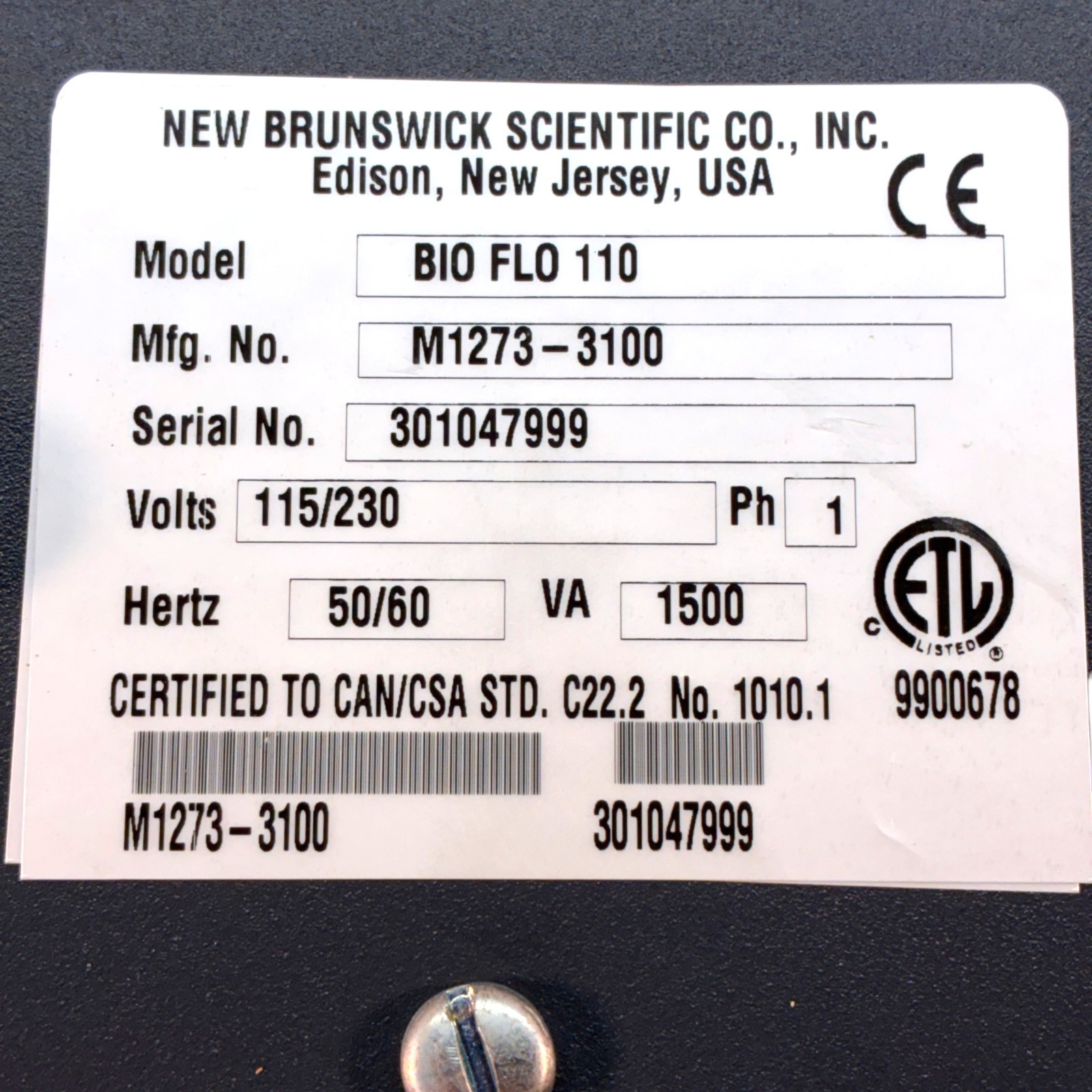 New Brunswick BioFlo 110 Bioreactor Fermentor Power Control Unit M1273-3100