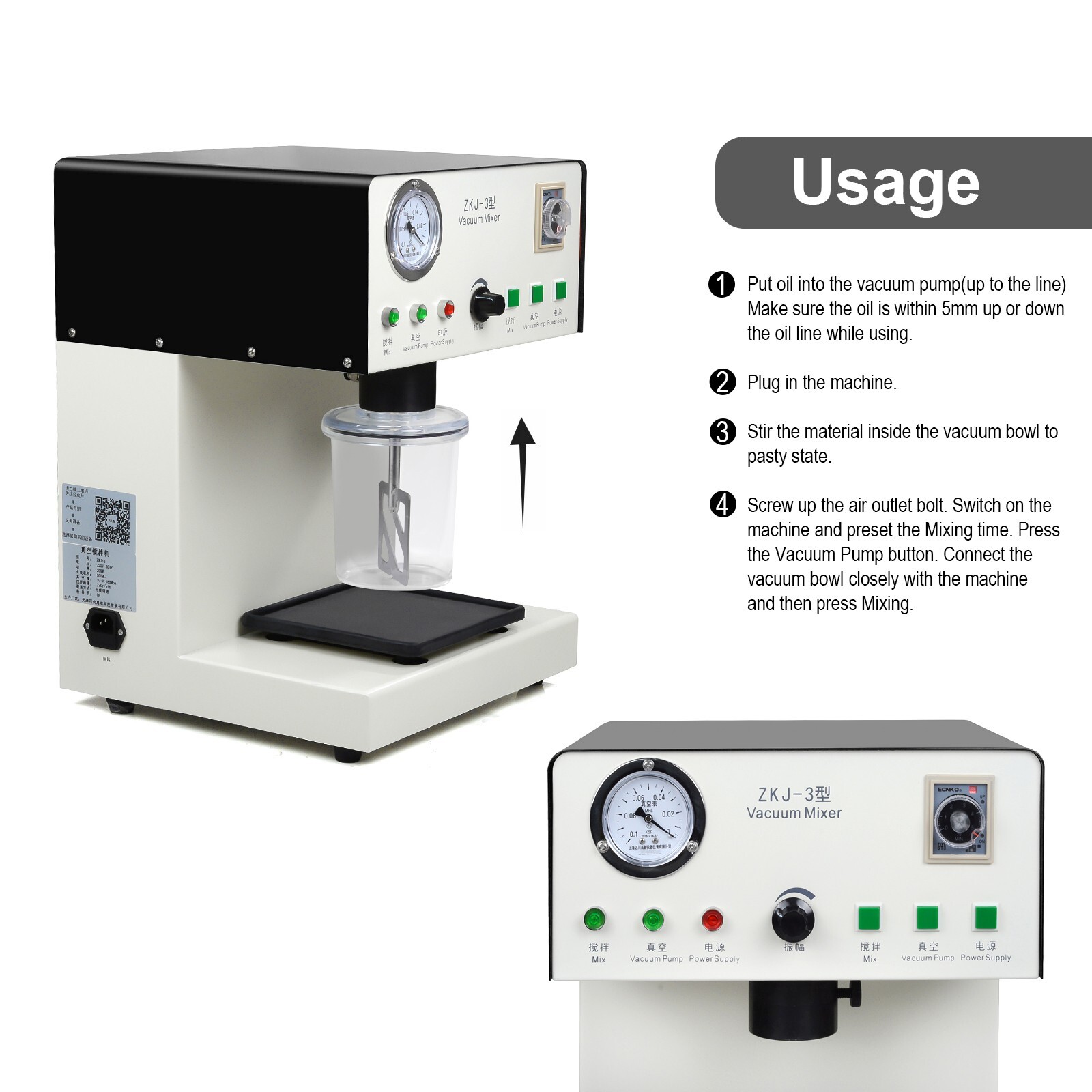 150W Dental Lab Vacuum Plaster Mixer with Built-in Vacuum Pump 500ml Bowl USA