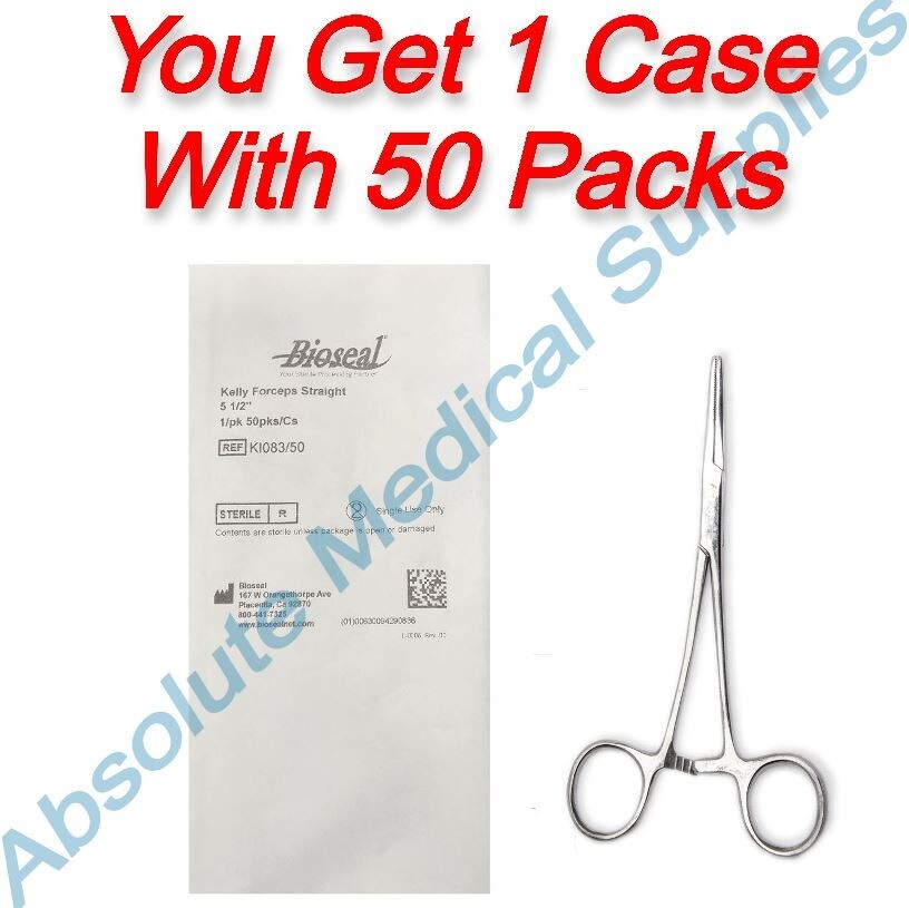 *50-Packs* Bioseal Kelly Forceps Straight 5.5″ Stainless Steel Sterile KI083/50