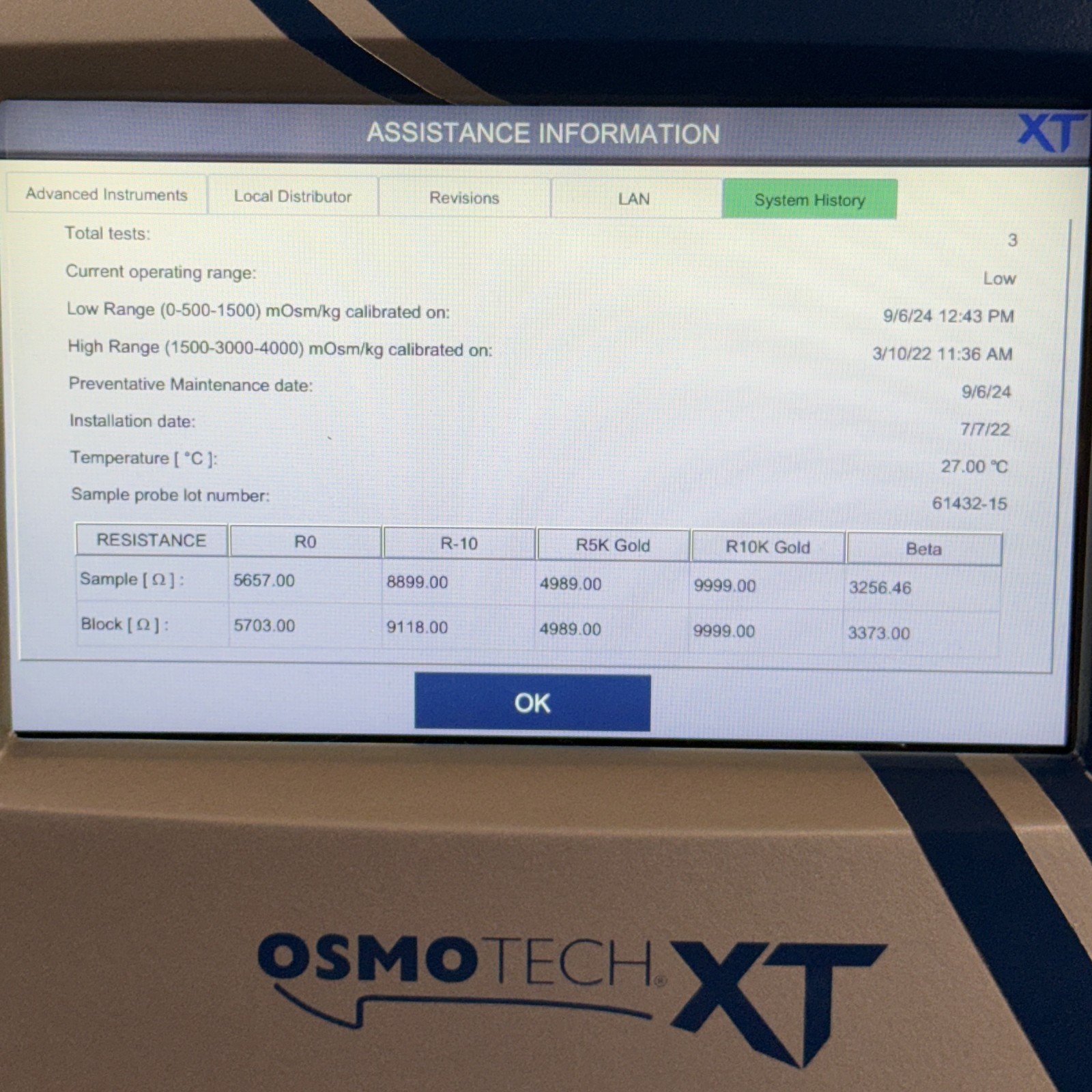 2022 Advanced Instruments OsmoTECH XT Single-Sample Micro-Osmometer- 60 Day Guar