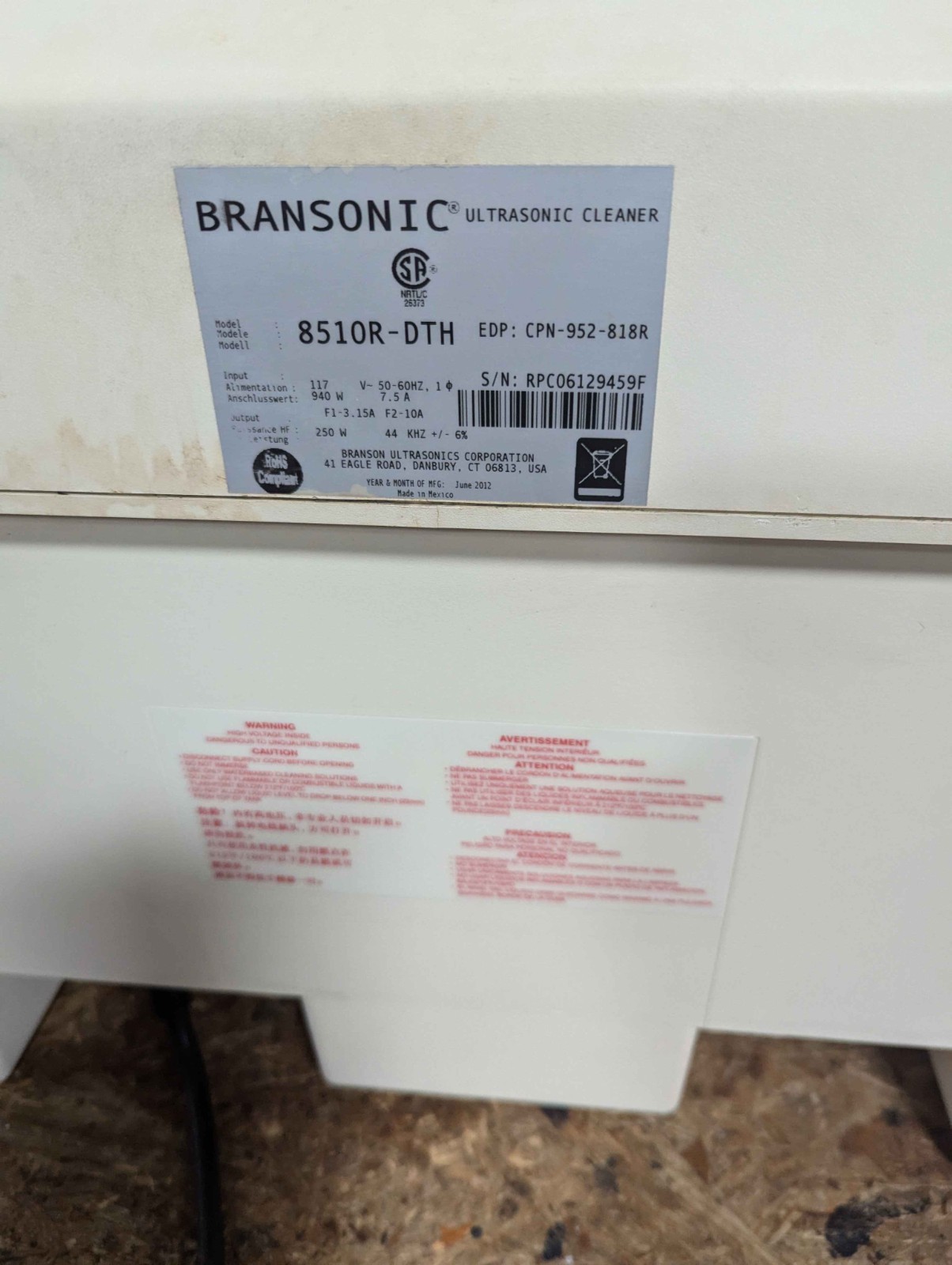 Branson Ultrasonic Bath, Model 8510R-DTH, Tested and Works!