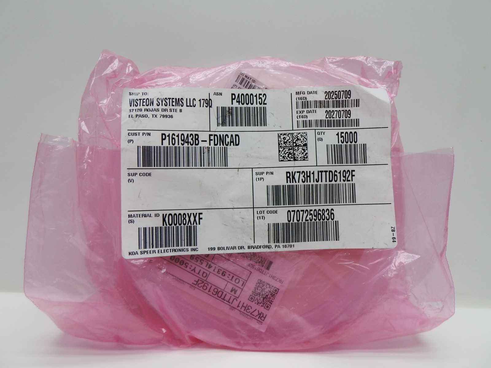 x15000 RK73H1JTTD6192F Thick Film Resistors – SMD 1/10watts 61.9Kohms P161943B