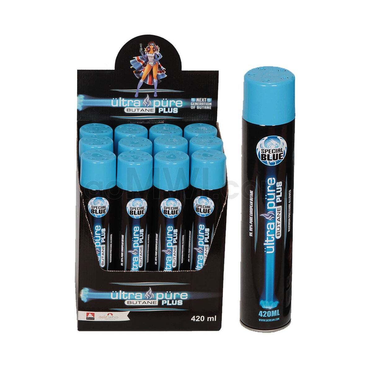 12 Cans Special Blue Butane – 12x Butane – 420ml w/metal tips – Free Shipping