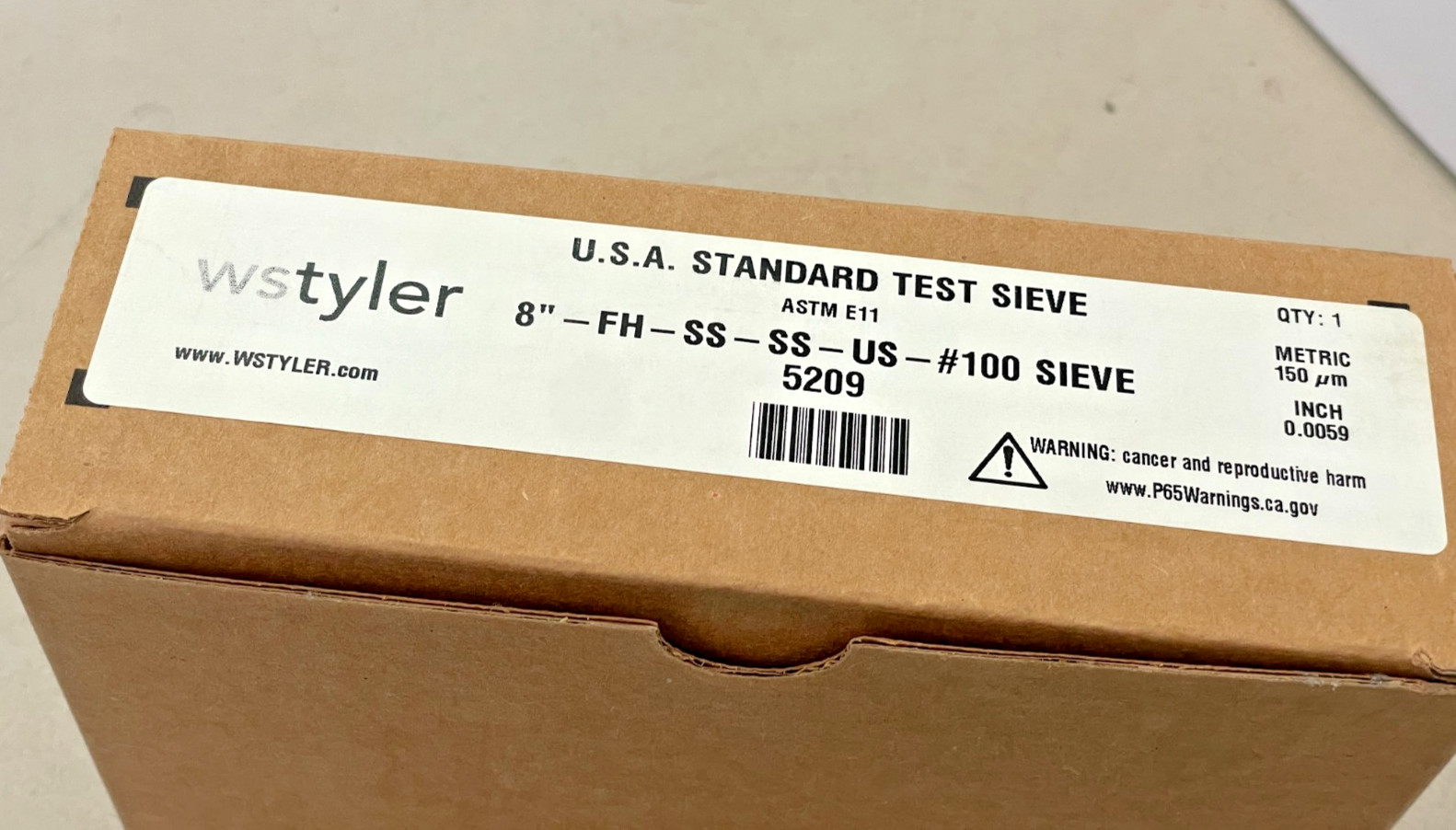 W.S. Tyler 8″ Stainless Steel Standard Test Sieve #100 Mesh 150µm New Open Box