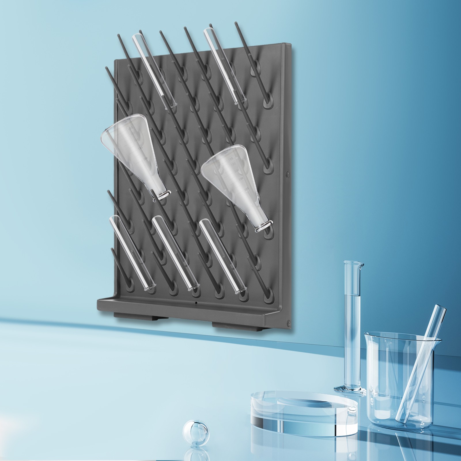 Laboratory Drying Rack 52 Rods Gray Bottle Drying Rack for Test Tubes Beakers