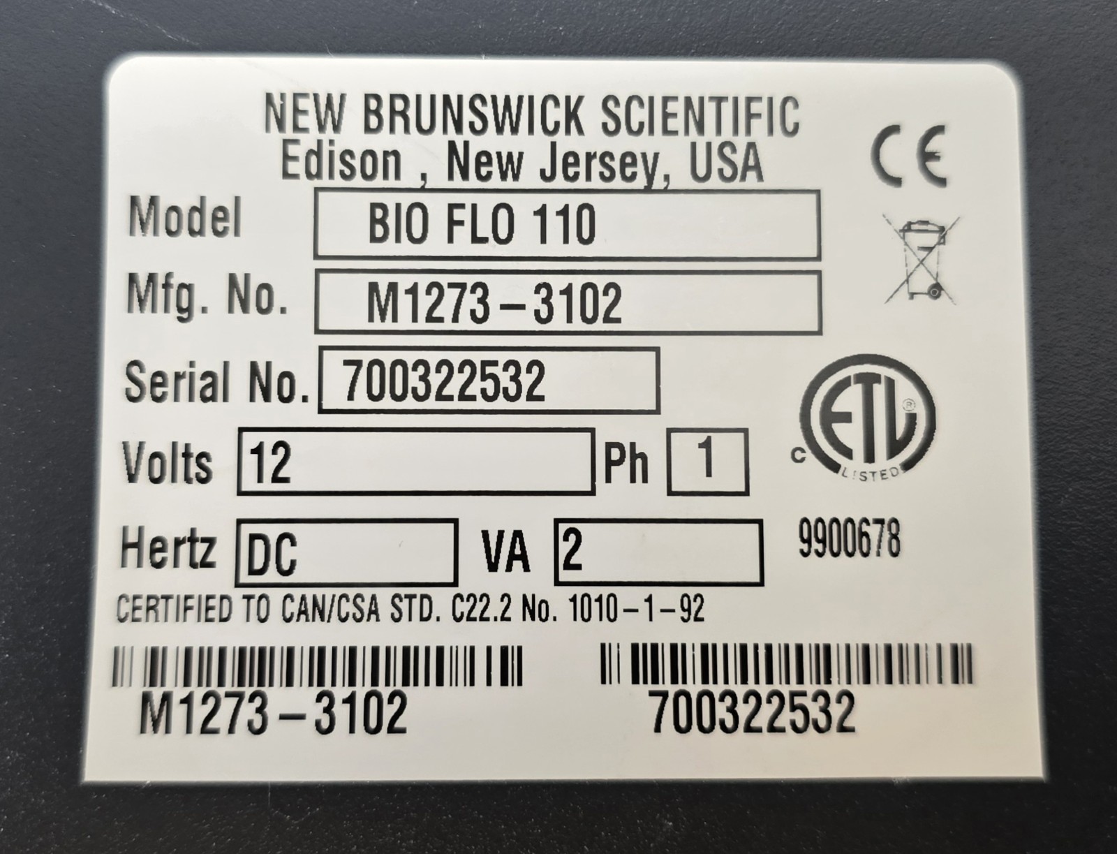 New Brunswick Scientific BioFlo 110 Fermenter/Bioreactor Ph/DO Controller