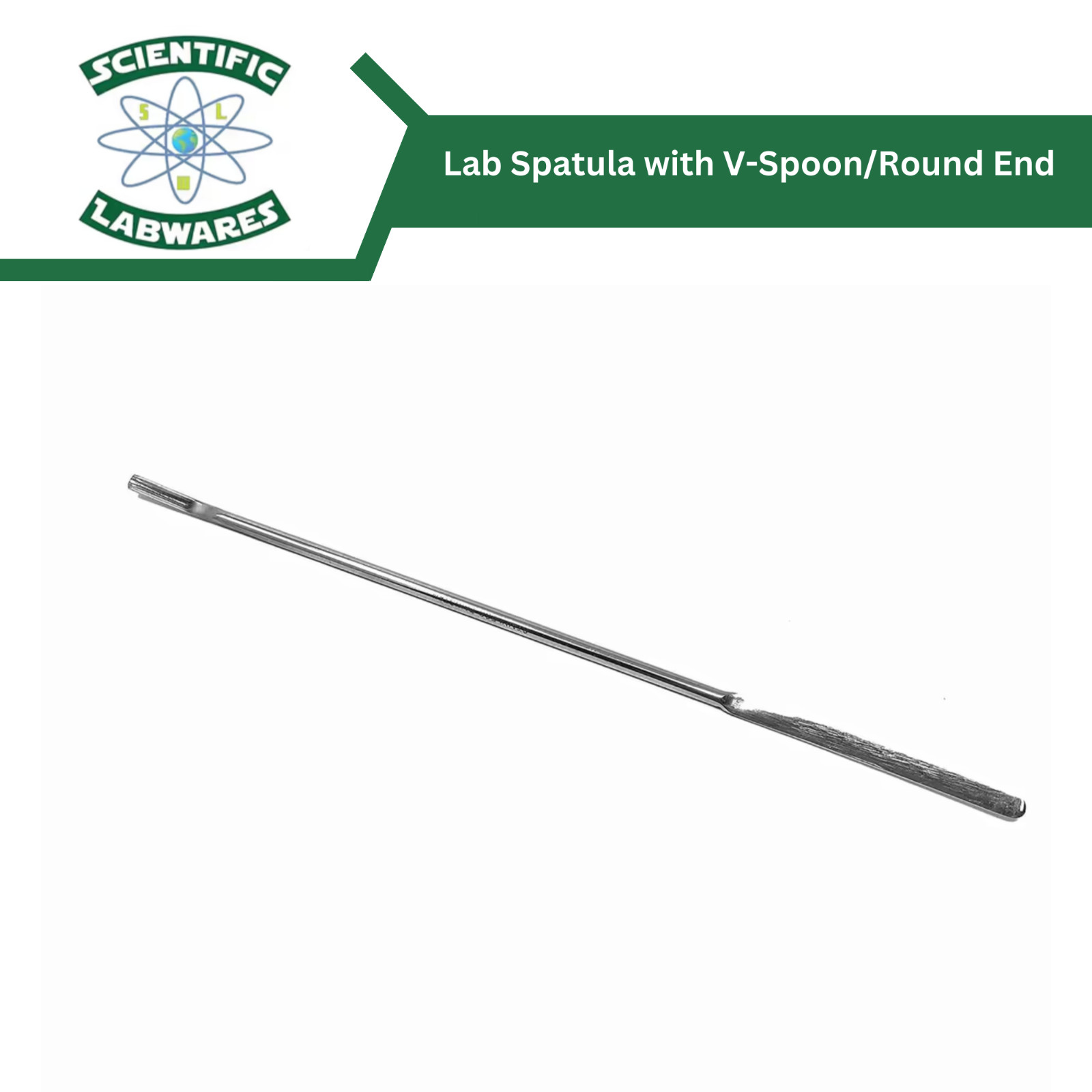 Scientific Labwares Silver Hayman Style Micro Lab Spatula with V-Spoon/Round End
