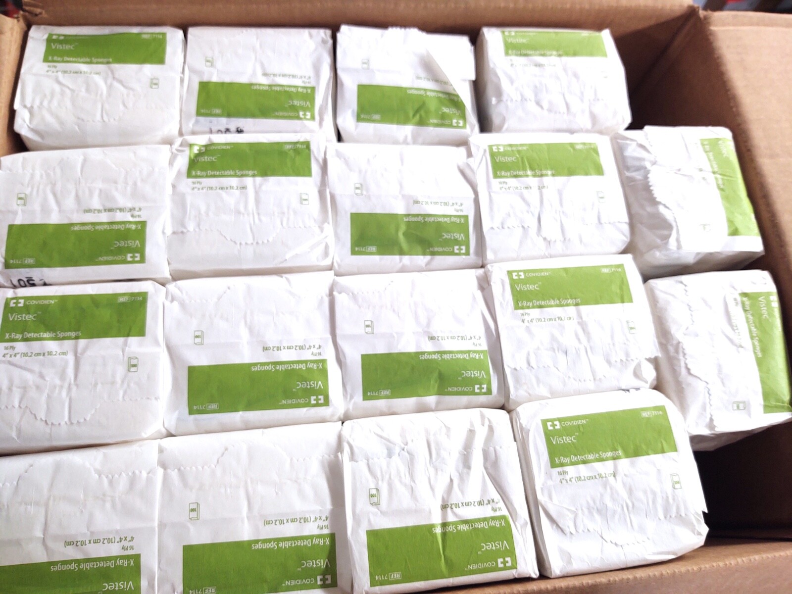 Covidien 7114 Vistec X-RAY Detectable Sponges 16 Ply 4”x4” Box/Lot of 1,800pcs