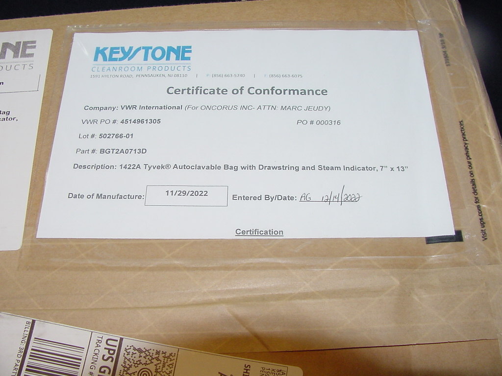 Keystone BGT2A1212D Tyvek 1422A Autoclavable Bag Drawstring 12 X 12 Inch Cs/250