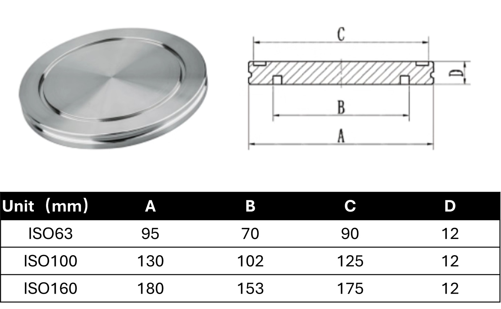 ISO Blank Flange ISO63 to ISO160 Stainless Steel