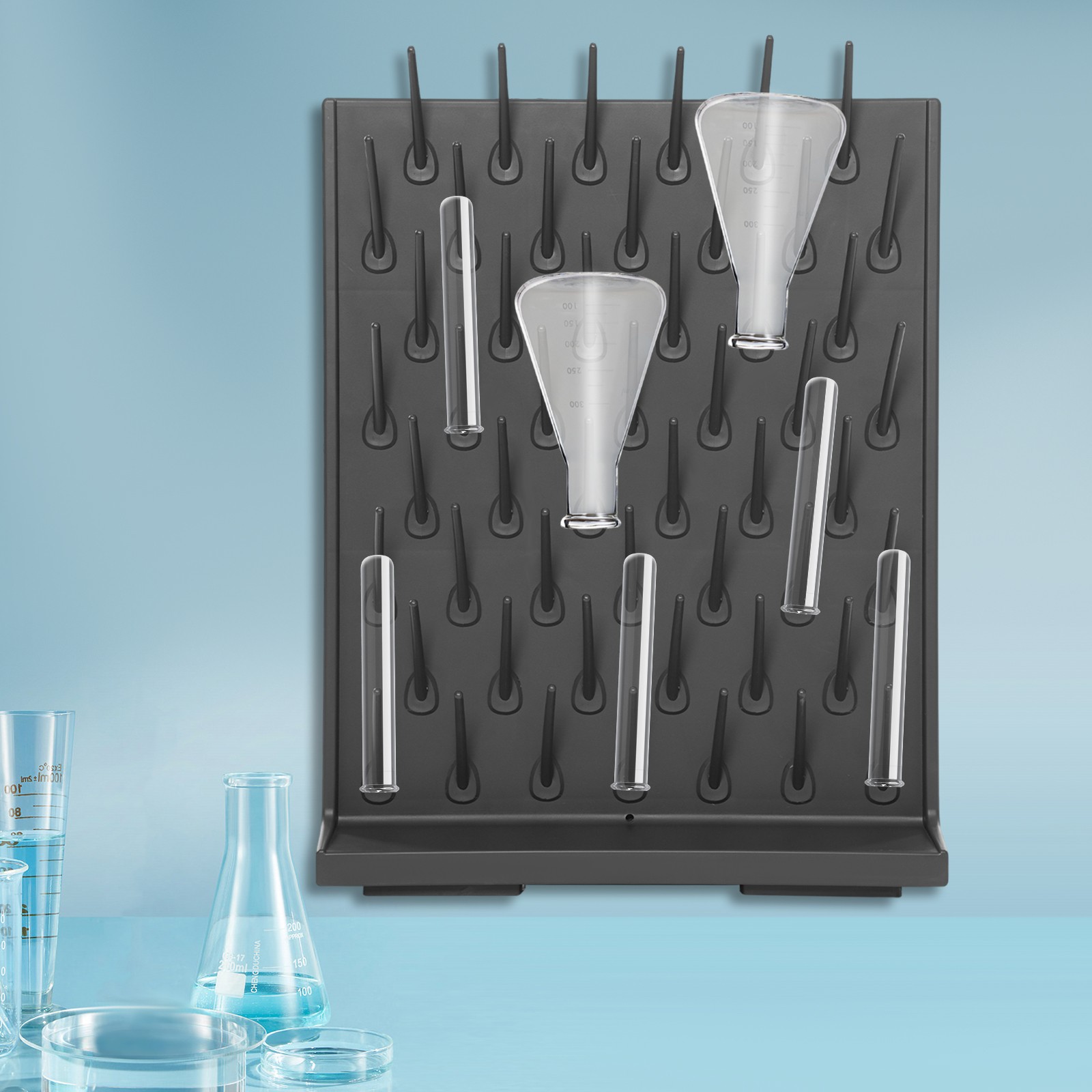 Laboratory Drying Rack 52 Rods Gray Bottle Drying Rack for Test Tubes Beakers