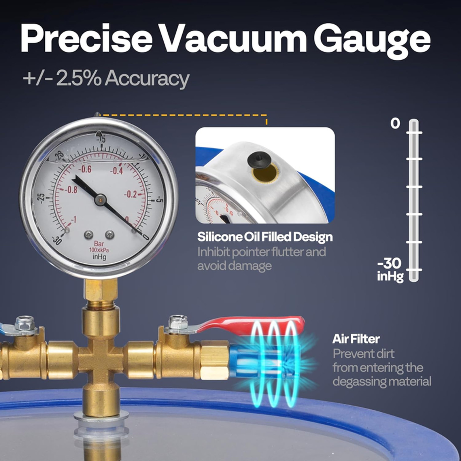 5 Gallon Vacuum Chamber with 3.5 CFM 1 Stage Vacuum Pump, 304 Stainless Steel