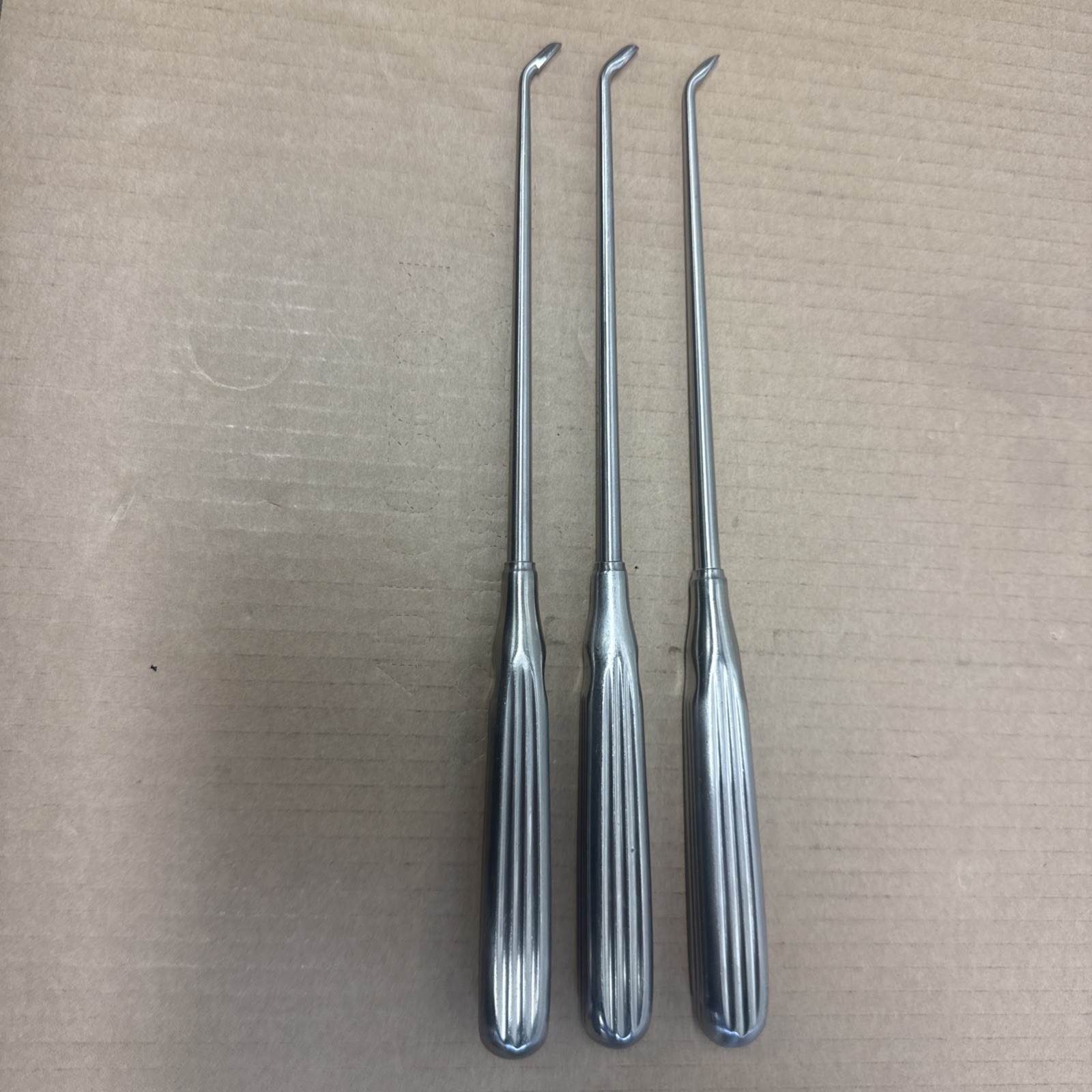 Lot of 3 Codman 23-1002 Scoville Ruptured Disc Curettes, Angular, 10″ Length
