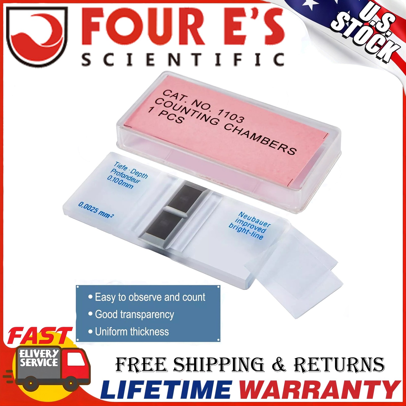 Lab Cell Counting Chamber Improved Neubauer Hemocytometer Blood Cell Counter US