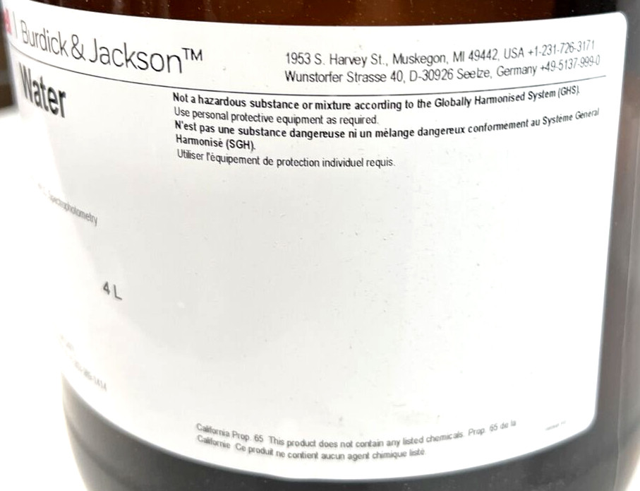 365-4 7732-18-5 Honeywell Burdick & Jackson Water Cat. 4 Liter (4-Pack)
