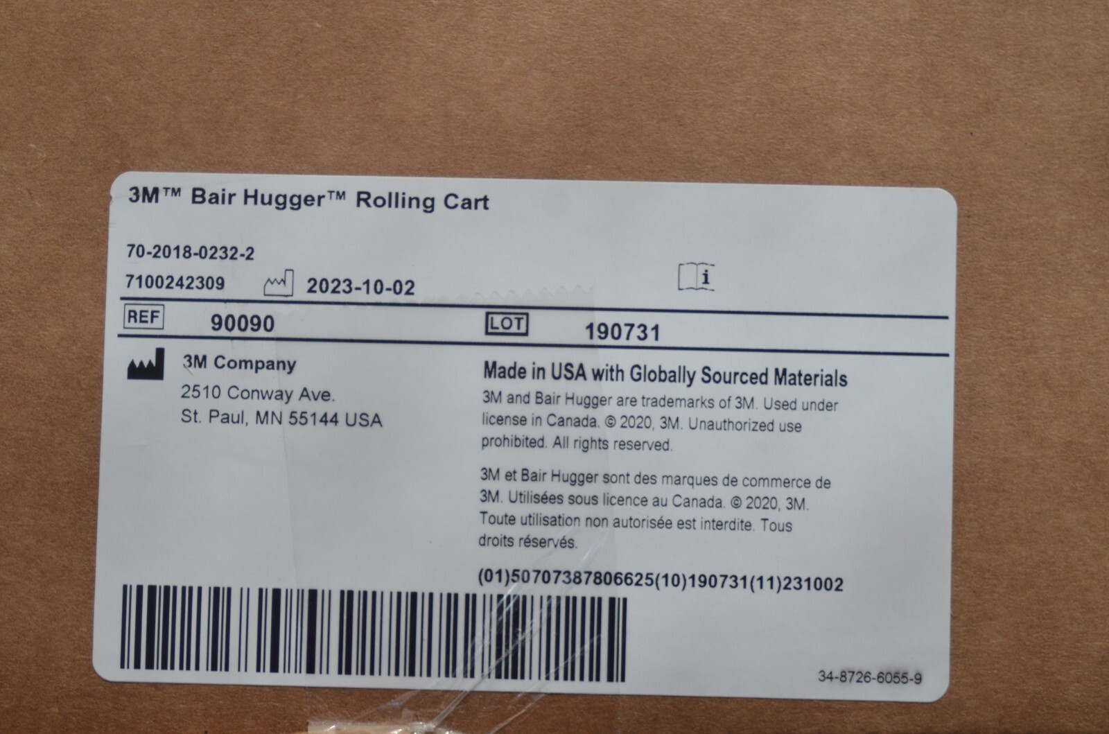 3M Bair Hugger Rolling Cart Ref. 90090 New