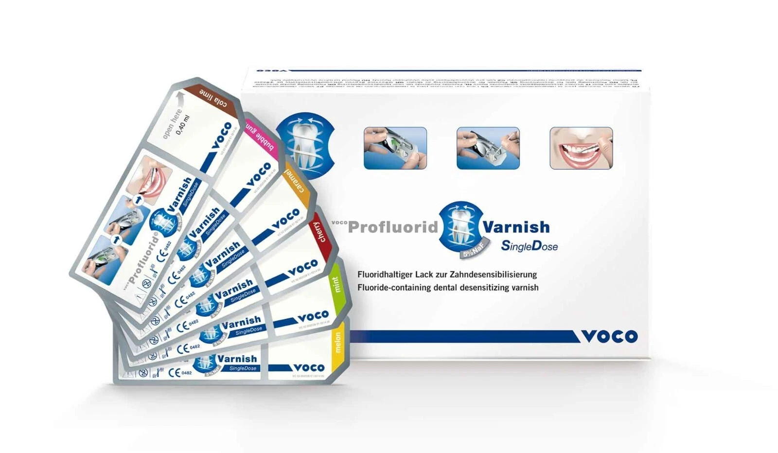 Voco Profluorid Varnish Single Doses Mix (Cherry,Melon,Caramel,Mint) Free Ship