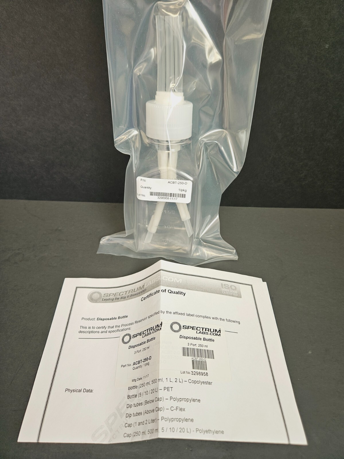 Repligen Bottle 250 ml with 3 Port Cap