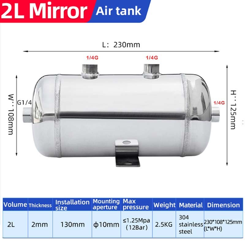 2L Air Storage Tank 304 Stainless Steel Air Tank Vacuum Buffer Air Pressure Tank