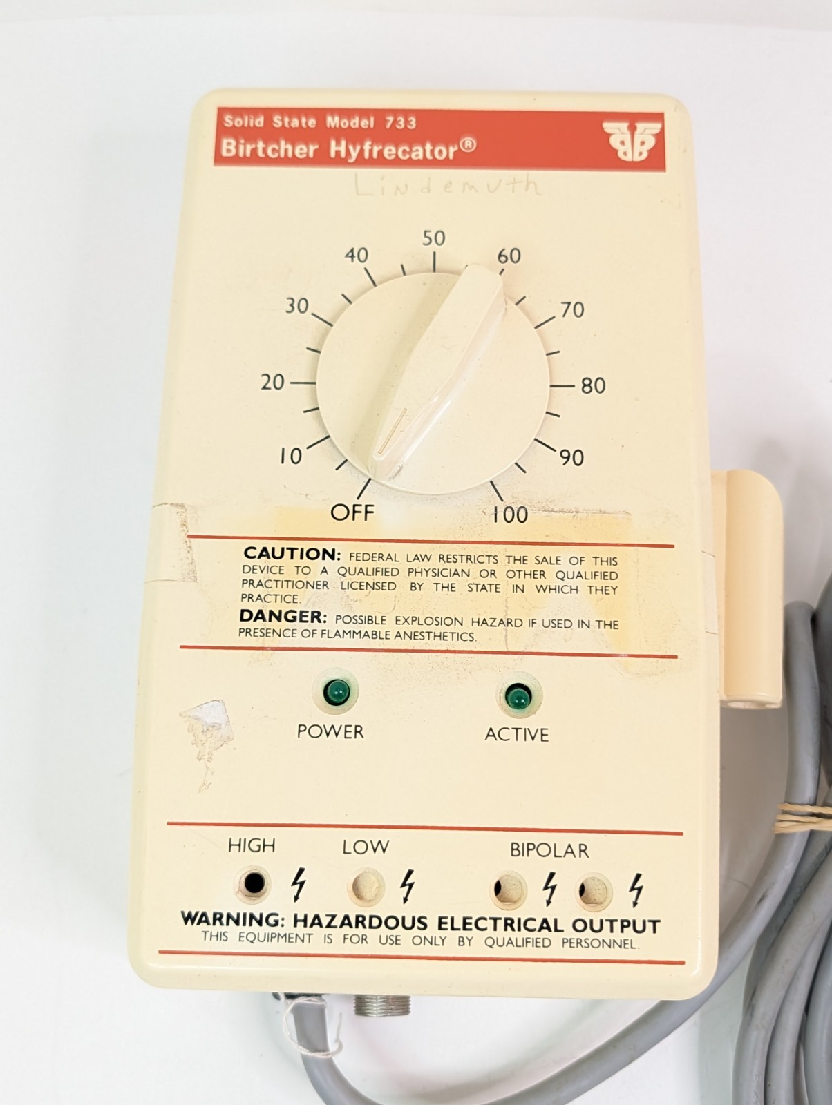 Birtcher Hyfrecator Solid State Model 733 Dental Equipment No Handpiece Works!