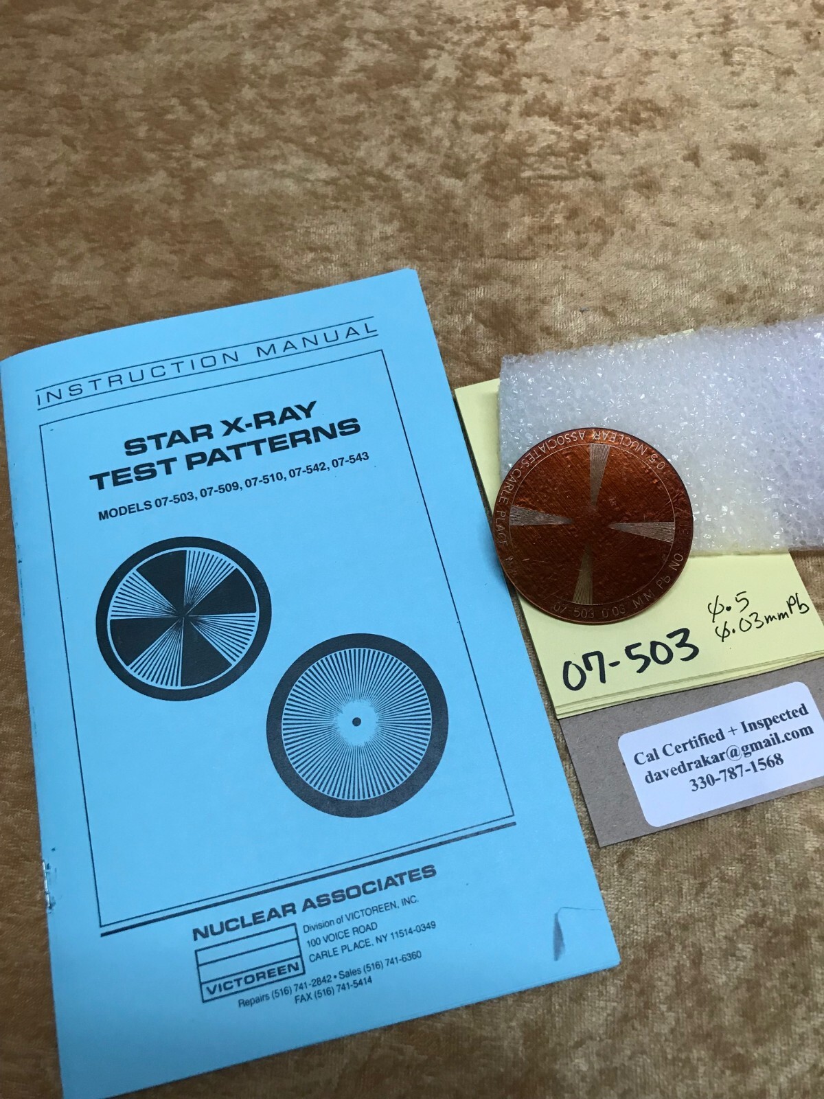 07-503 Nuclear Associates STAR Pattern Focal Spot Xray test tool unfors Raysafe