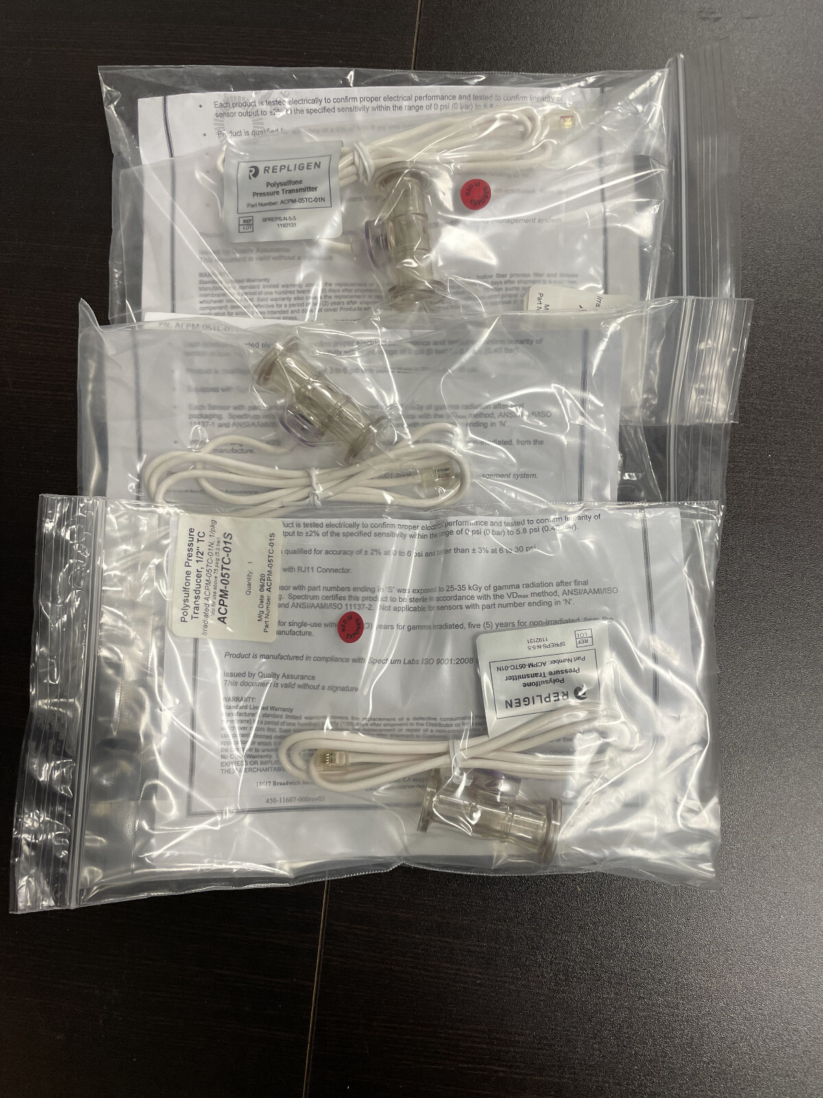 A set of 3 Repligen Pressure Transducer Polysulfone Transducers ACPM-05TC-01S