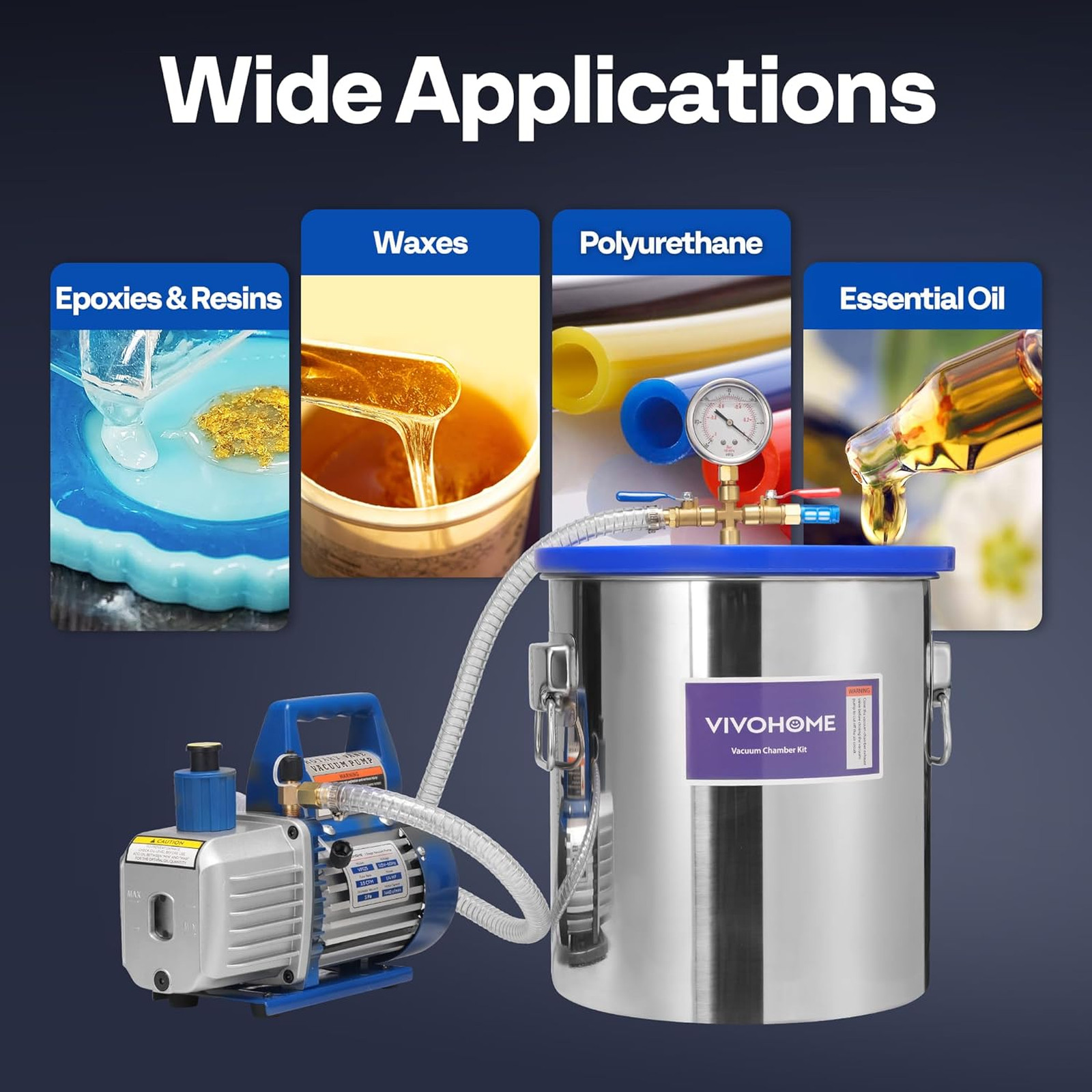 5 Gallon Vacuum Chamber with 3.5 CFM 1 Stage Vacuum Pump, 304 Stainless Steel