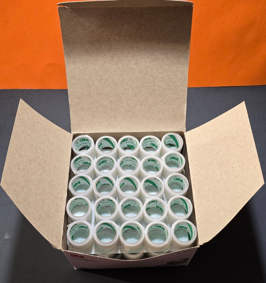 100-Rolls ,3M Transpore Transparent tape 1 in x 1.5 Yd. Ref# 1527S-1