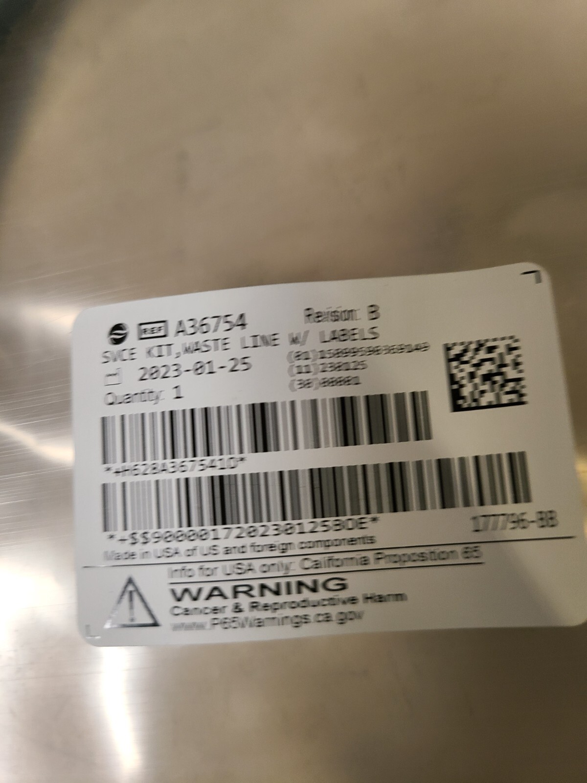 Beckman Coulter P/N A57332 Service Kit, Waste Line W/ Labels