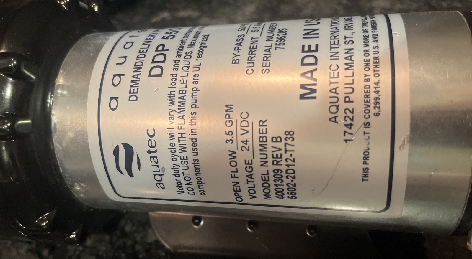 Aquatec DDP 550 Delivery Pump, Current 5.5Amps 50 PSI Number 7596289.NEW FREE🛳️