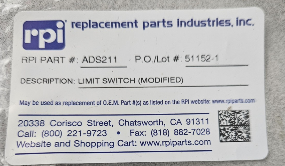 RPI ADS211 Dental Chair Limit Switch (Modified)