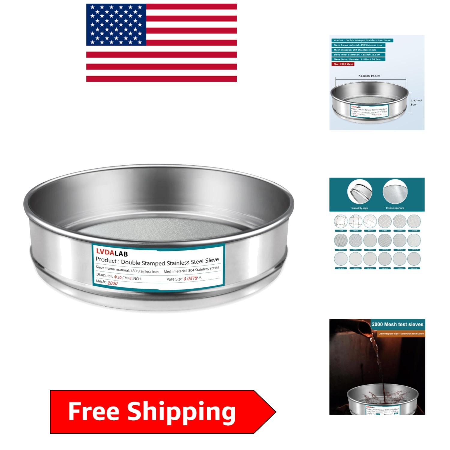 Industrial-Grade 304 Stainless Steel Lab Sieve 7.9 Inch – 2000 Mesh Quality Tool