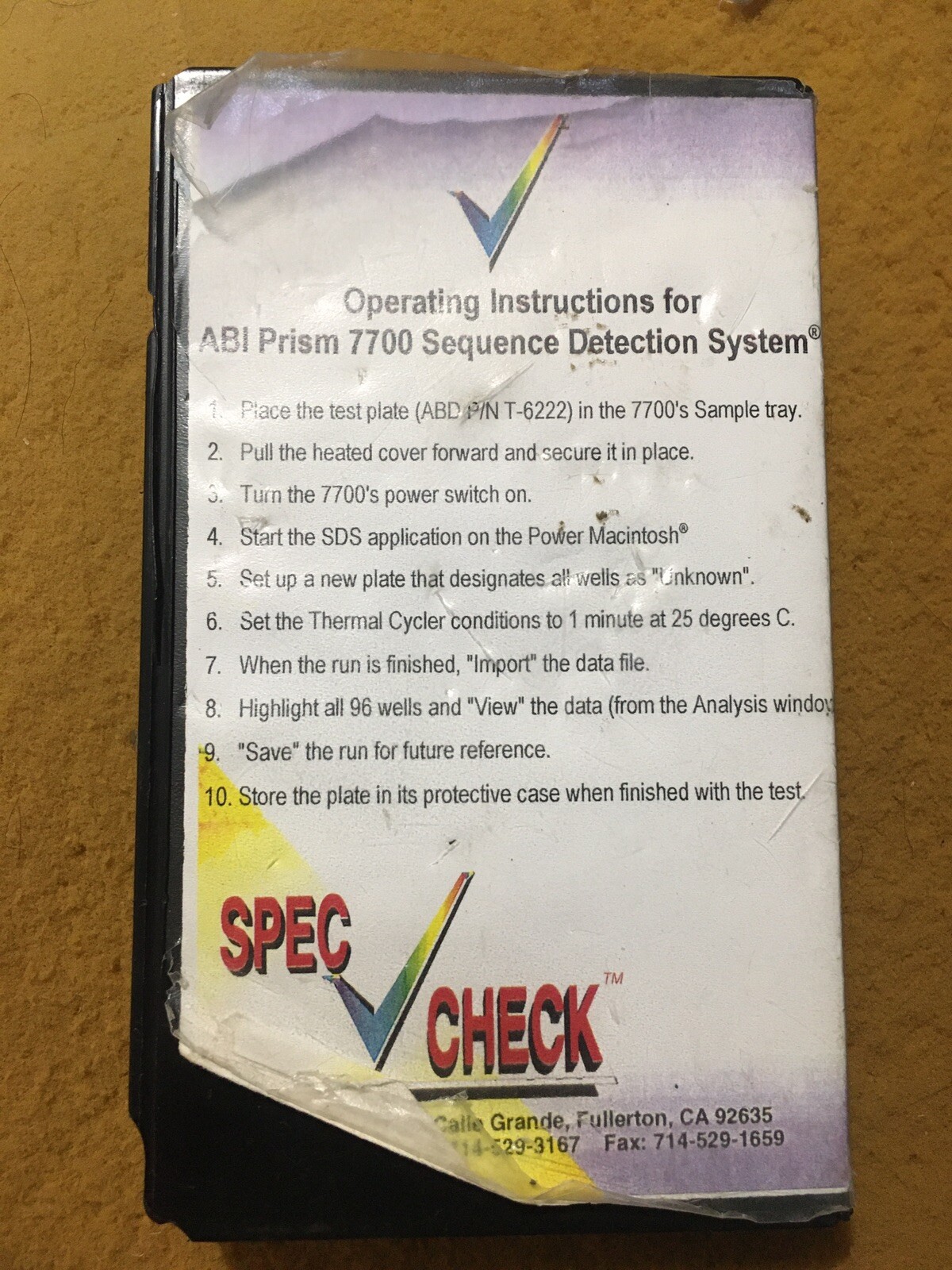 ABI Prism 7700 Sequence Detection System Real-time PCR Test Plate T-6222